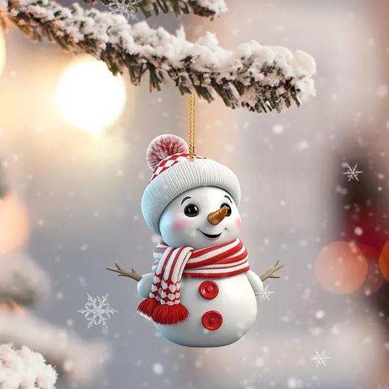 5Pcs Cute Cartoon Snowman Ornaments Acrylic Hanging Decor for Christmas Tree Car Rearview Mirror Holiday Home Display Decorations