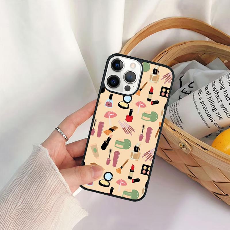 Makeup Love Lipstick Eyeshadow Pattern Phone Case For iPhone 17 Air 16 15 14 11 12 13 Pro MAX Plus coque Cover Shell