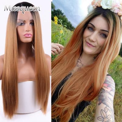 Synthetische Lace Front Pruiken Ombre Bruine Kleur Natte Golf Lange Vrije Scheiding Haar Pruik voor Zwarte Vrouwen Hittebestendig