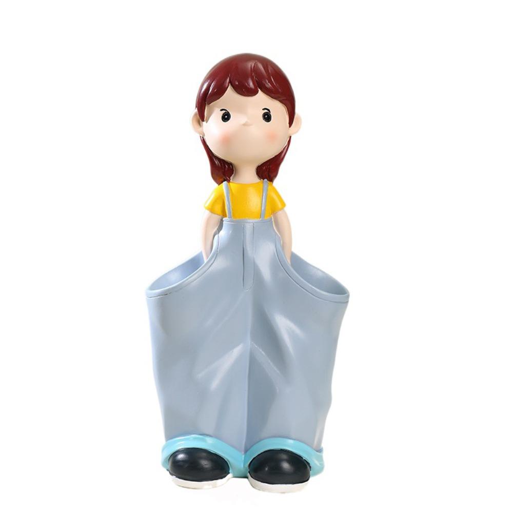 

Short Haired Girl Pen Containe Resin Pen Storage Canister Gift Brush Container Home Style B