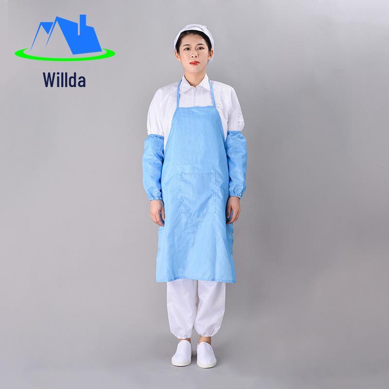 Blue & White Anti-Static Dust-Free Protective Apron for Food Workshops