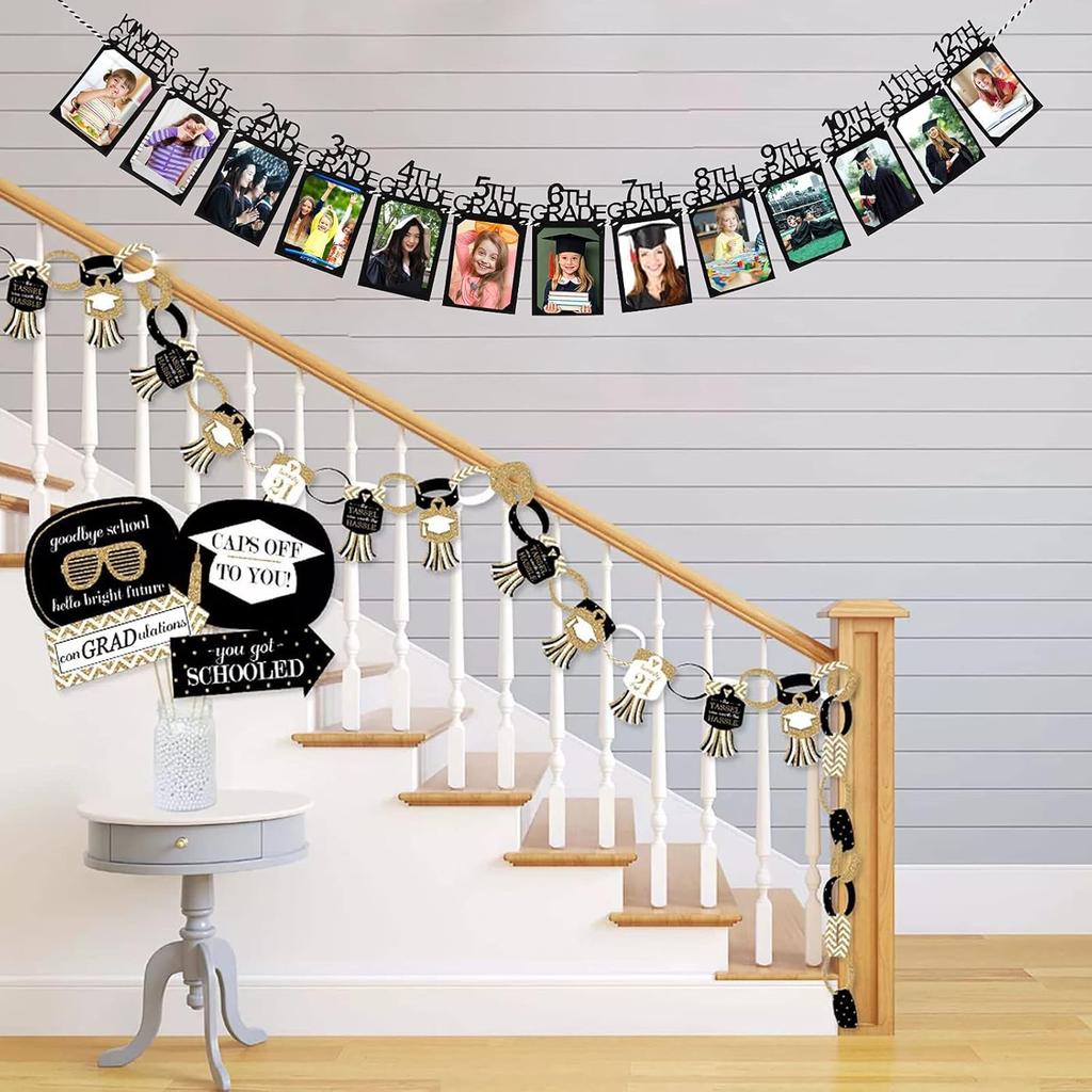 Graduation Photo Banner for Party Decoration, Including Kindergarten to 12th Grade Picture Banner Middle High School College Graduation Party