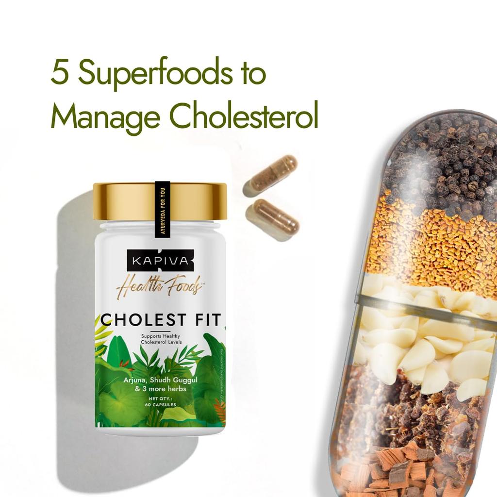 Kapiva Cholest Fit Capsules 60  Pack 500MG Ayurvedic Supplement for Cholesterol Support
