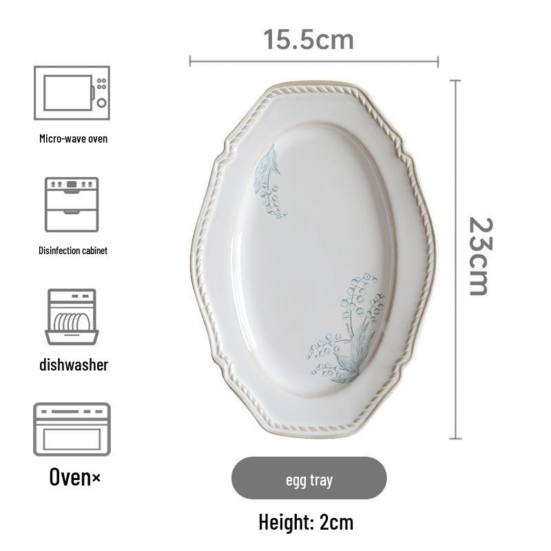 French Retro Lily of the Valley Tableware Set: Ceramic Dinner Plates, Rice Bowls, Steamed Fish Plates, and Household Dish Set.