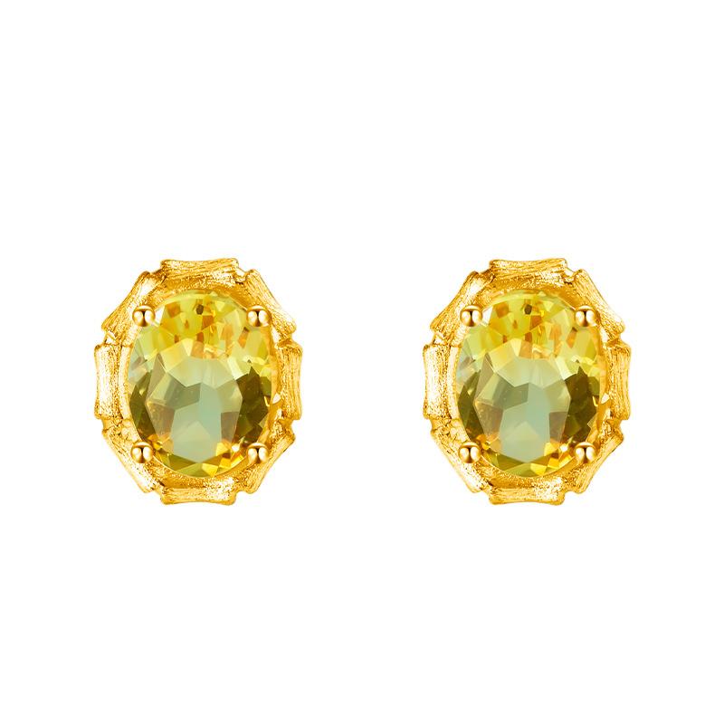 S925 sterling silver stud earrings necklace ring set with natural crystal stone brushed craftsmanship light luxury section high-rise jewelry set