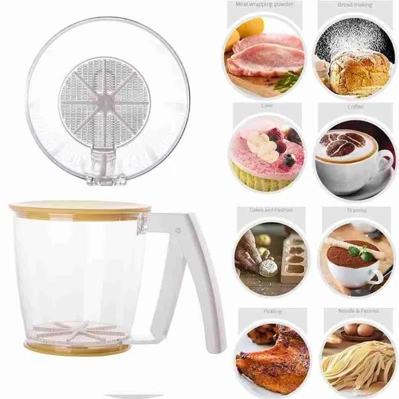 Kreativ kopp Melsikt Sil Plast Fin Sukkerpulver Melsikt Filter Med Lokk Kjøkken Baking Konditori Kjøkkenredskaper