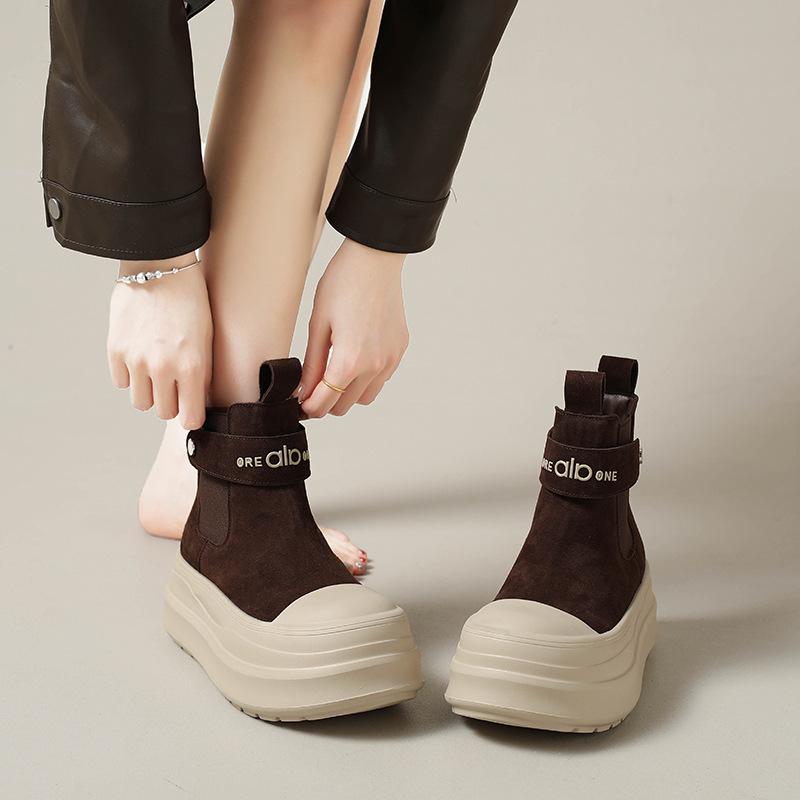 2025 Spring and Autumn New Muffin Thick-soled Boots Women's Versatile Height Increase and Thinness Martin New Short Boots Fashion Casual Boots