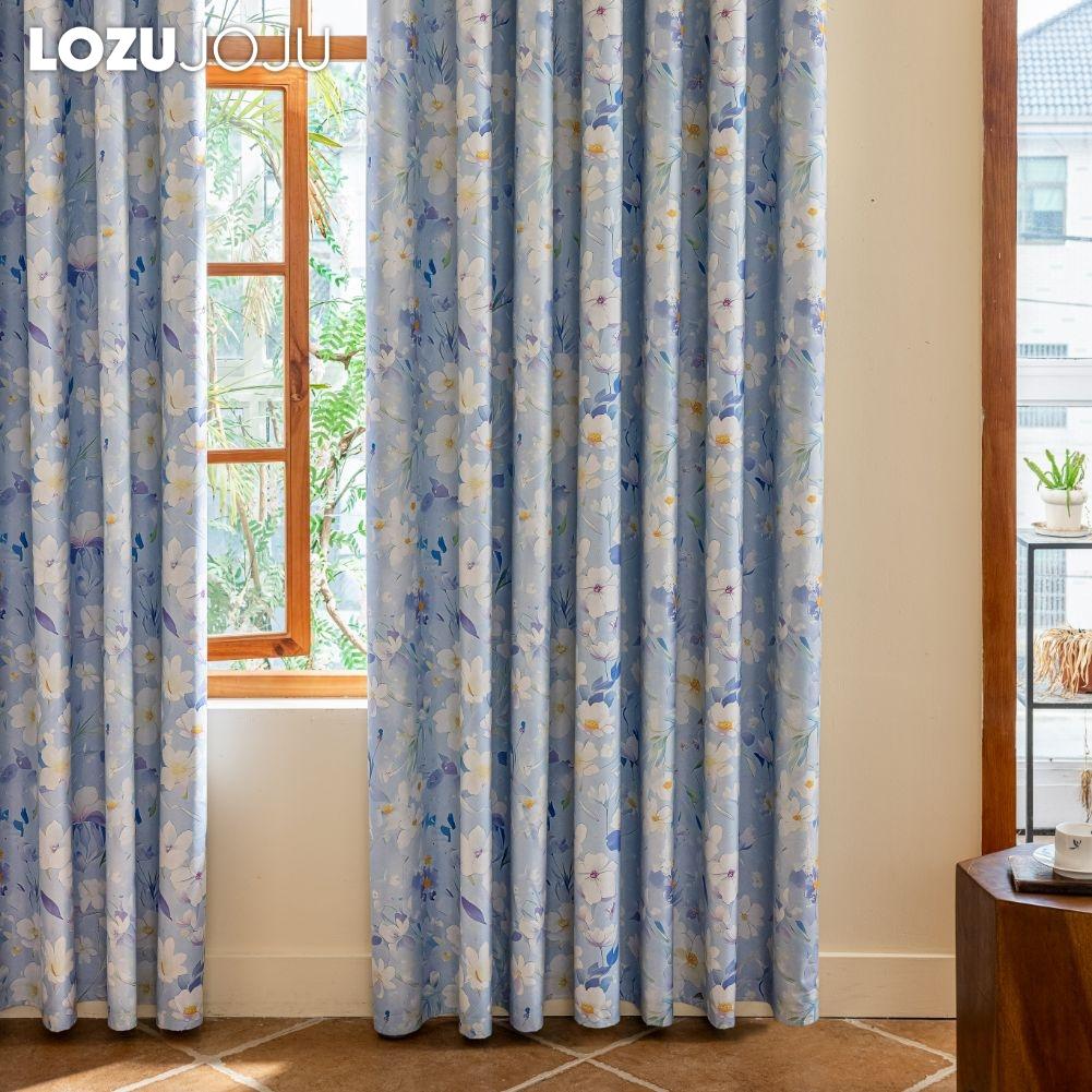 1 Stück LOZUJOJU Vorhänge im nordischen Landhausstil, blau bedruckt, mit blickdichten Vorhängen für Schlafzimmer, Wohnzimmer, Balkonfenster zur Heimdekoration