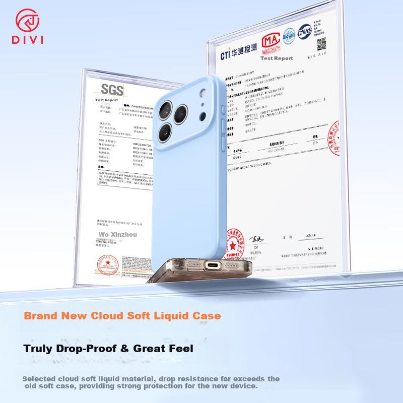 DIVI CloudSense Lightweight Liquid iPhone 17 Pro Case Full Coverage Shockproof Scratch-Resistant Skin-Friendly Ultra-Thin Soft Cover Blue