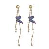 Korean Trendy Butterfly Tassel Earrings with Crystals and Pearls
