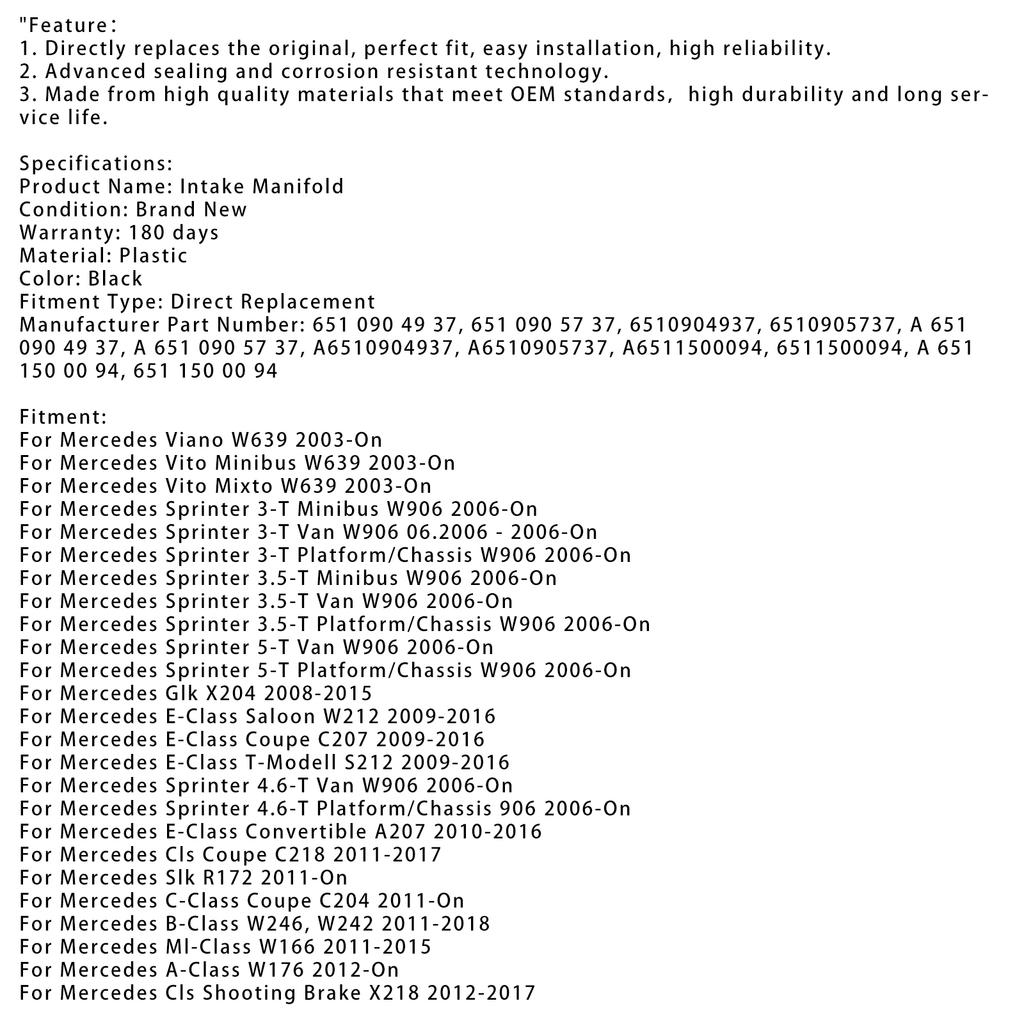Inlet Manifold W/ Actuator Motor Fit Mercedes 2.1 Cdi 2143CCM 2003+ EEP/ME/253