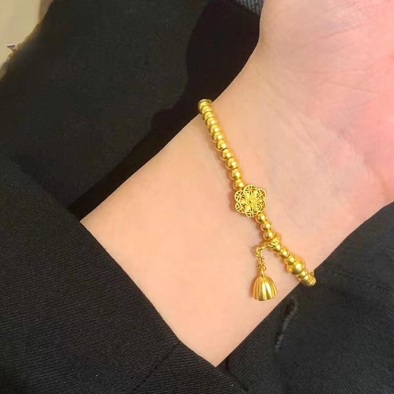 Six-Phase Lotus Seed Gold-Plated Bracelet 4mm Beads – Fortune Child Jewelry Collection