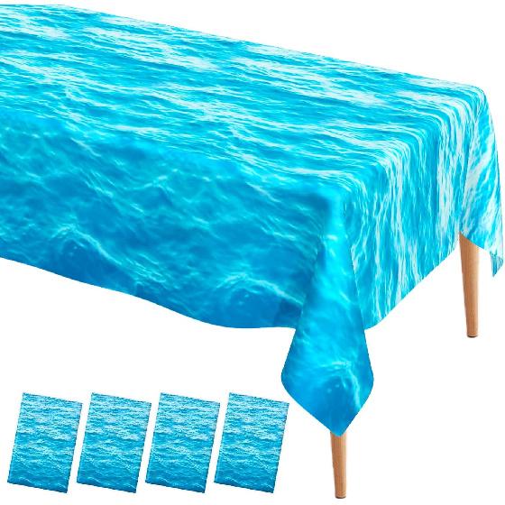 Ocean Waves Tablecloth, 2 Pieces Plastic Ocean Table Cloth Disposable Water Print Table Cover Blue Sea Rectangle Tablecloths for Beach Pool Birthday