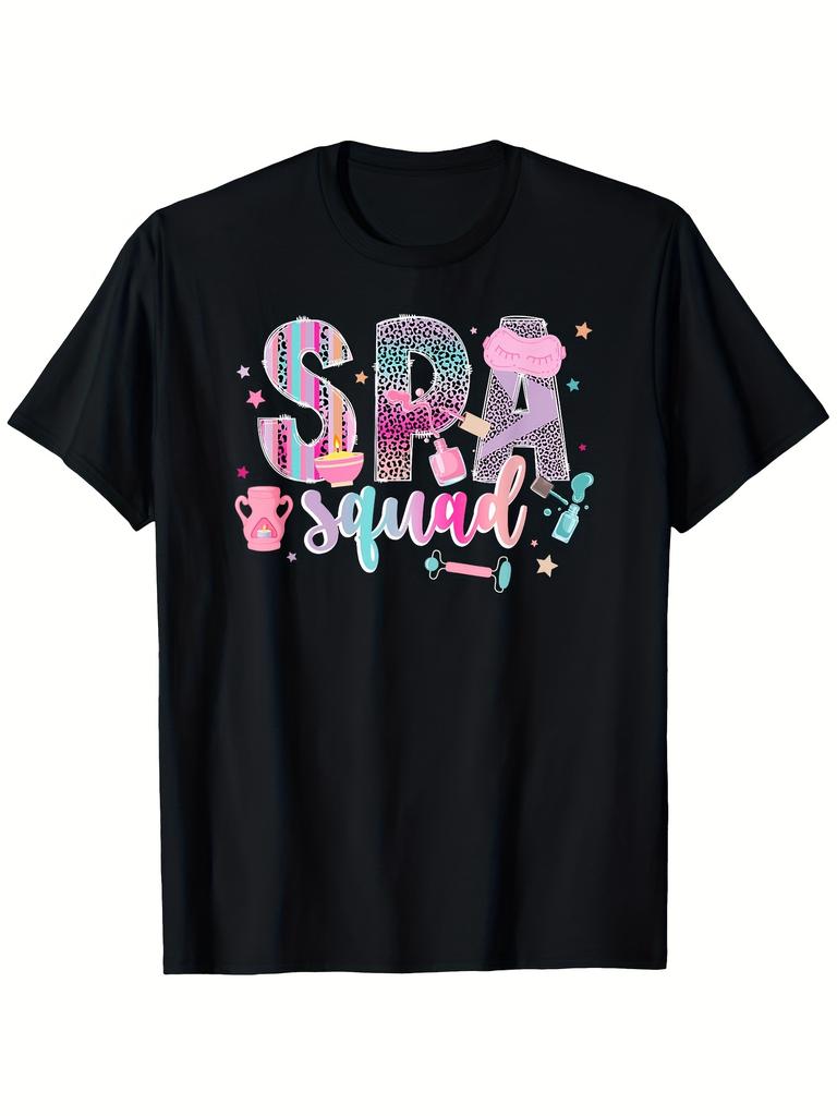Spa Squad Leopard Print Graphic Tee Girls Women Soft Cotton Short Sleeve T-Shirt for Spa Party Wedding Gift