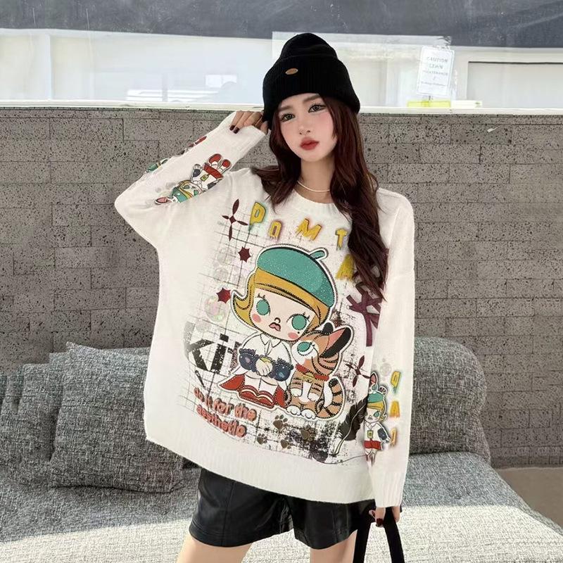 Women's Plus Size Cartoon Print Sweater - Autumn/Winter Trendy Heavy Knit Pullover