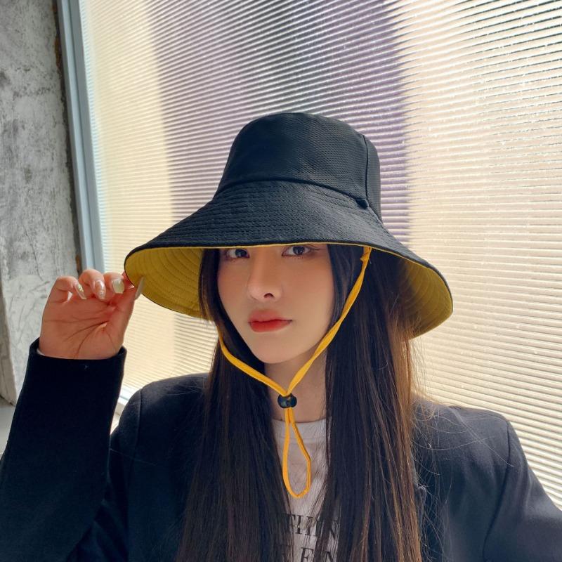 Double-sided bucket hat big eaves sun hat foldable summer travel vacation sun hat