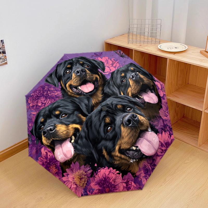 1 PC Automatic Folding Umbrella - Rottweiler Dogs Pattern, Portable & Foldable Design with 8 Ribs, Christmas Birthday Gifts
