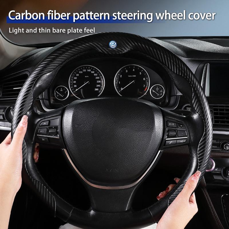 ear1 Car Leather/Carbon Fiber Pattern U-shaped Steering Wheel Cover For VW Scirocco Jetta Beetle Golf Passat Polo Tiguan Sharan