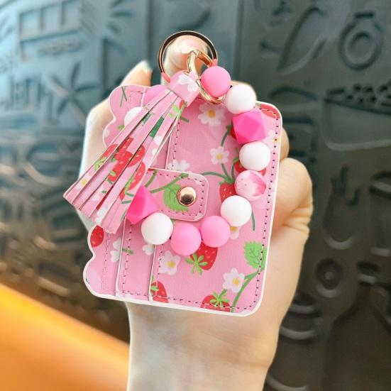 Ladies Wristlet Wallet Floral Print Wallet Beaded Wristlet Keychain with Tassel Coin Wallet Card Holder for Street Daily Outings