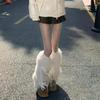 White Faux Fur Leg Warmers Boot Covers Y2K Goth Solid Leg Socks Punk Knee-Length  Warm Sock