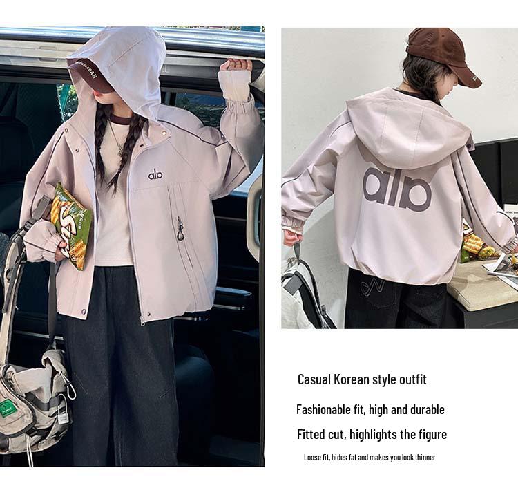 Girls' Casual Hooded Windbreaker - Autumn/Spring 2025 Sports Jacket for Big Kids