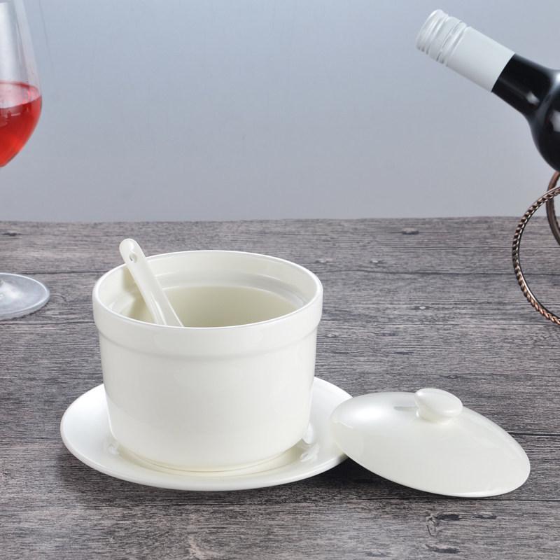 Large Ceramic White Stew Pot with Lid - Double Boiler & Soup Pot for Home and Hotel Use