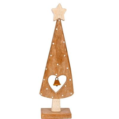Albero Decorativo - SIROCO - 25 cm - Legno Naturale - Cuore Traforato - Campanellino Metallico