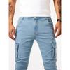 Pantaloni Cargo in Denim Skinny Azzurro Chiaro da Uomo Multi Tasche Elasticizzati Casual