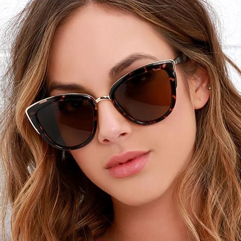 Lunettes de soleil œil de chat vintage de marque pour femme Rétro Conduite Cadre rond en métal Lunettes de soleil pour femme Miroir UV400