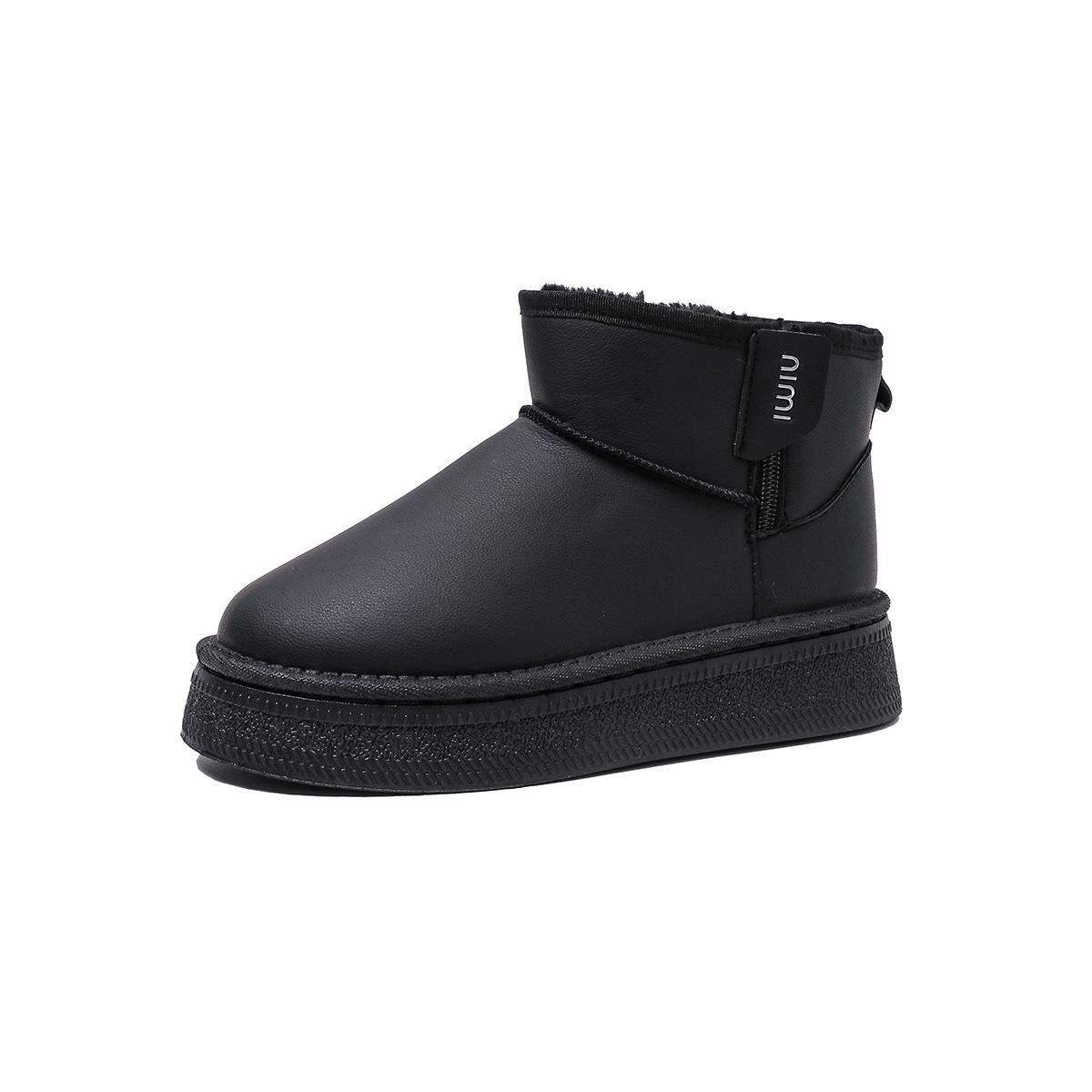 

Короткие зимние ботинки на толстой подошве, женские, осень-зима 2024 года, новые хлопковые ботинки большого размера, удобные, с круглым носком, из бархата, термообувь из хлопка 35 чёрный