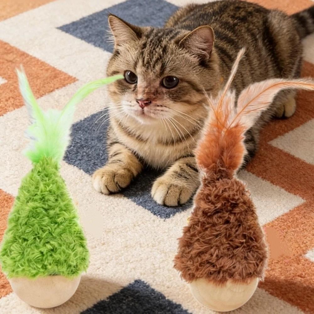 Haustierzubehör Selbstaufrichtender Katzen-Kauspielzeug-Wackelball mit Feder-Katzen-Zerrspielzeug Bissfest Interaktives Kätzchen-Spiel