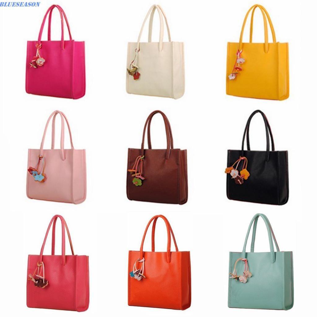 Chic And Stylish Candy Color Pu Leather Tote For Women With Floral Design