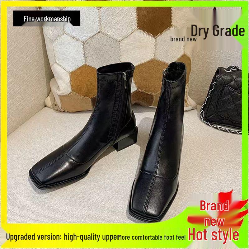 European & American Kendall Square Toe Chunky Heel Ankle Boots - Autumn/Winter Patent Leather Fashion for Women.