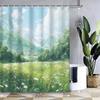 Shower Curtain: Idyllic Mountain Landscape With Lush Green Fields For A Serene And Scenic Bathroom Decor