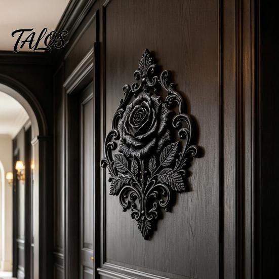 Niche Home Decoration Gothic Rose Wall Decor, 3D Printed Black Matte Floral Relief Hanging Dark Romantic Sculpture Sculpture, Baroque Style