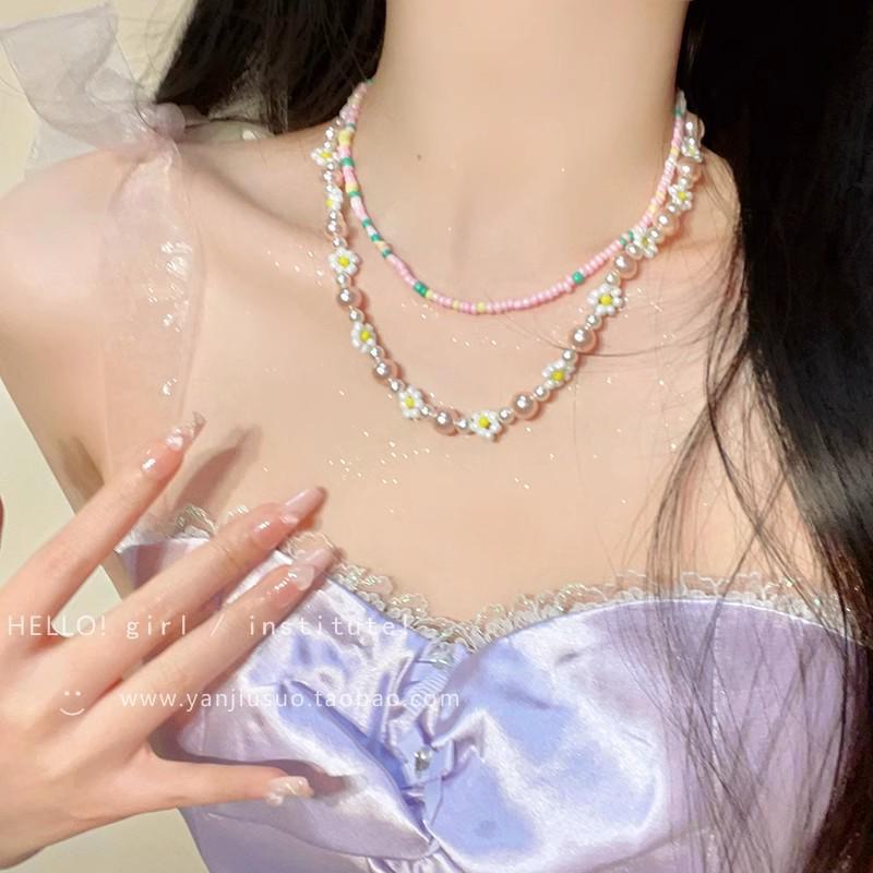 

Sweet Pink Pearl & Dopamine Beaded Necklace - Celebrity-Inspired Clavicle Chain X1538 серебряный