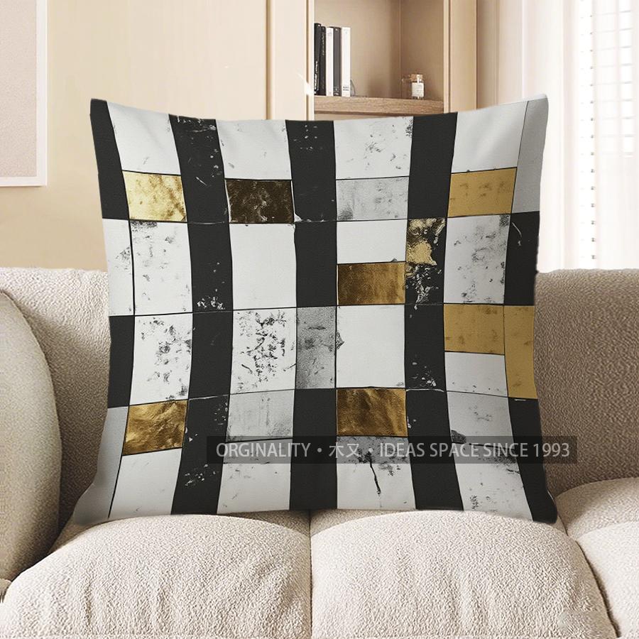 Home Decor Geometric Black Gold Pattern Throw Pillow Pattern Cushion Cover Suitable for Sofa Bedroom Car Pillow Cover 40x40cm