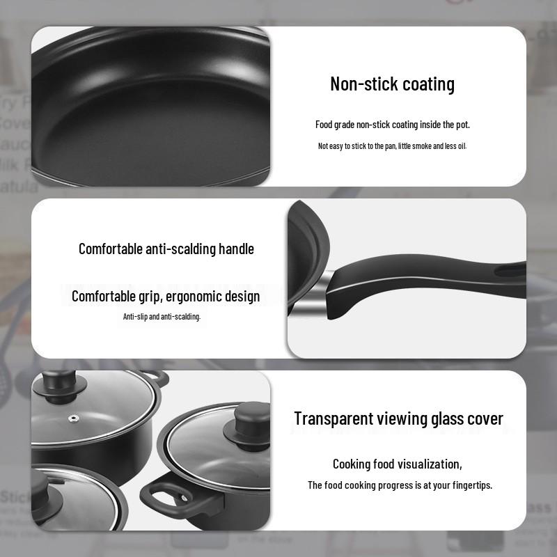 Thirteen-Piece Non-Stick Cookware Set: Includes Frying Pan, Soup Pot, Milk Pot, and Spatulas