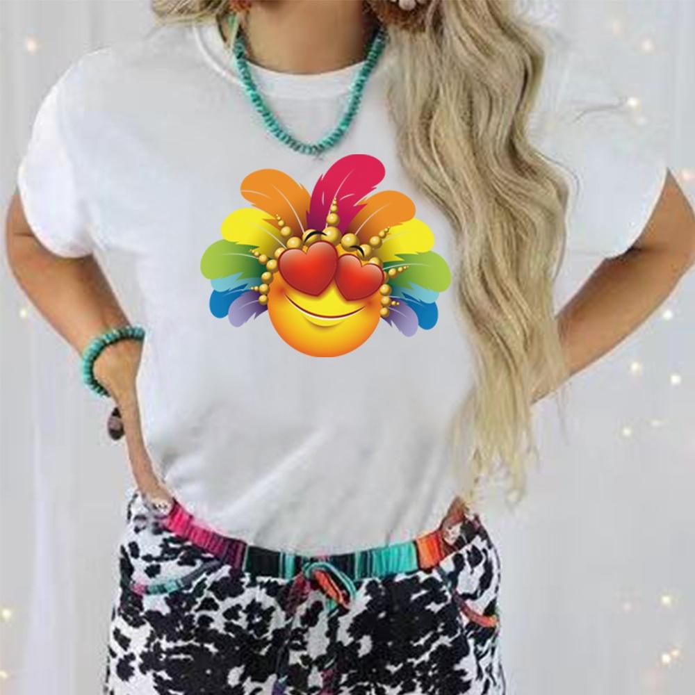Lässiges lockeres Street-Outfit Sommer 3D-T-Shirt neues Federdruck Kurzarm-Oberteil Damen-T-Shirt Rundhals-Pullover O-Ausschnitt