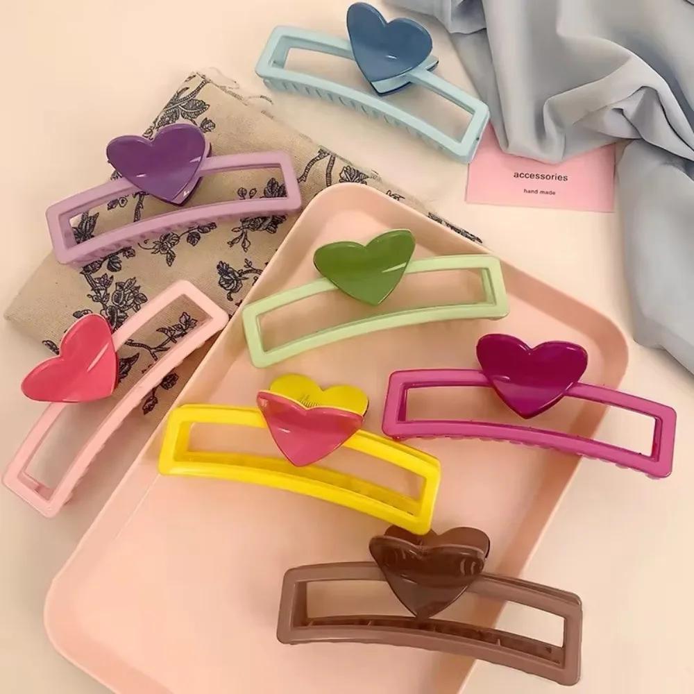 5.1in/3.3in Dopamine Colorful Love Heart Geometric Hair Claw for Women Large Size Shark Clip Thick Thin Hair Accessories Summer