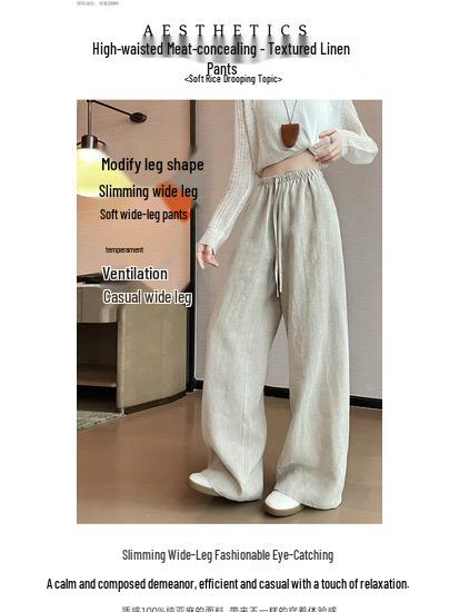 Women's Summer Linen Wide-Leg Pants - Casual Loose Fit, Breathable Straight Drape, Lazy Style, Yamamoto Inspired