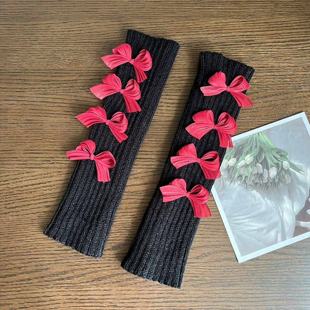 Einfarbige Armstulpen Gothic Fingerlose Handschuhe Coole Schleife Gestrickte Handschuhe Mädchen