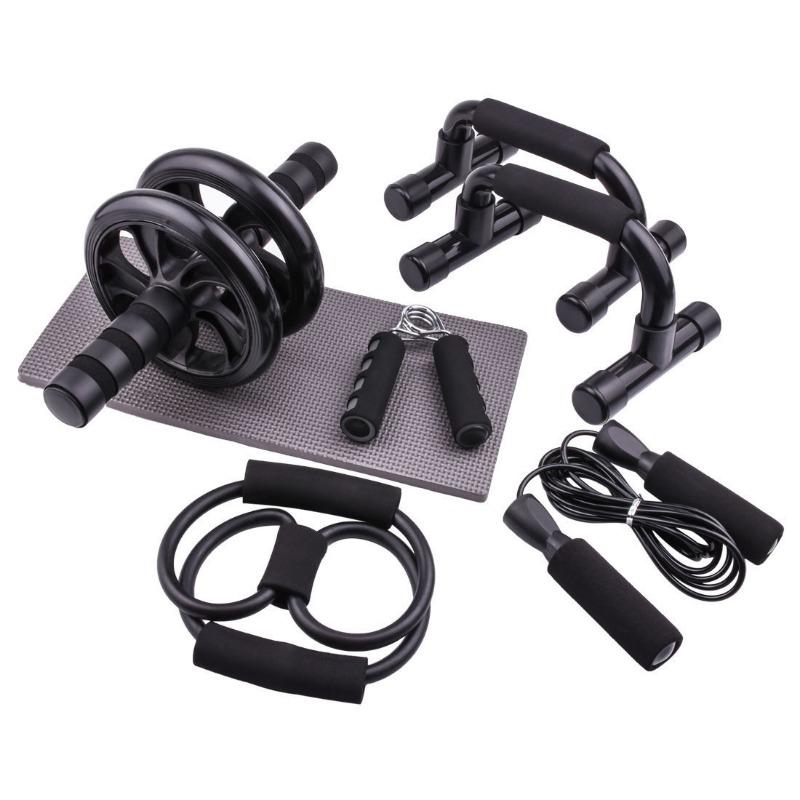 Home Gym 5-in-1 Bauchmuskelroller Räder Set Enthält Bauchmuskel-Trainingsgeräte Widerstandsbänder Kniepolster Springseil Push