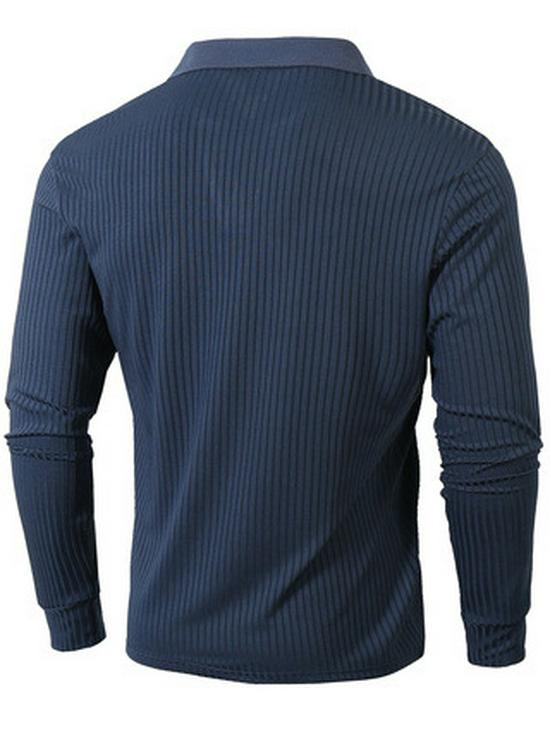 Europäisches Herren-Herbst-Sport-Fitness-Poloshirt mit V-Ausschnitt, Stehkragen und vertikalen Streifen