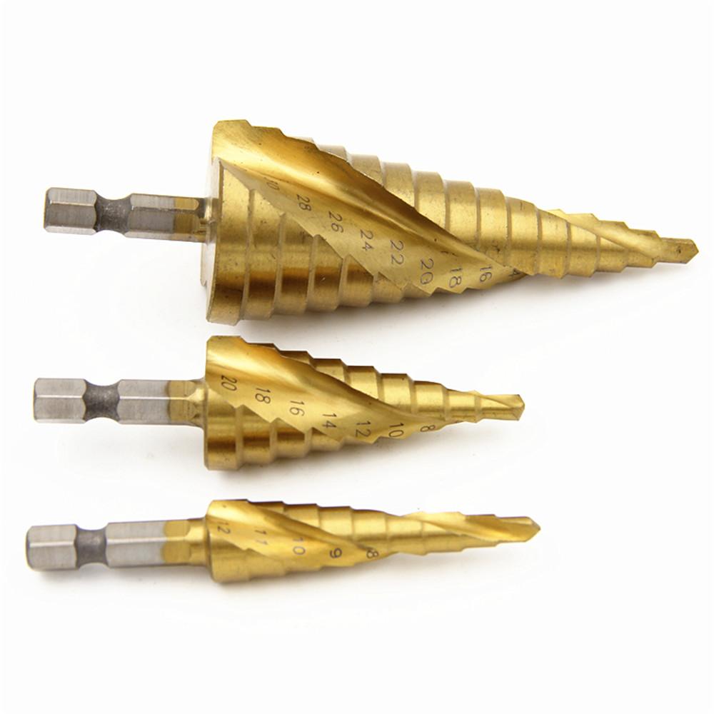 3pcs Spiral Grooved Drill Bits 3-12 4-12 4-20 Drilling Power Tool Metal Stainless Steel Wood Hole Cutter Cone Fast Drill Bit Set