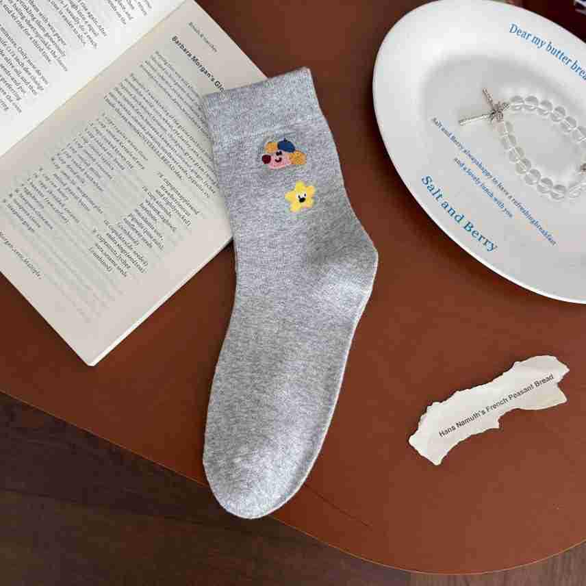 Spring 2026 Women s Embroidered Puppy Mid-Calf Cotton Socks - Cute, Comfortable, Breathable, Sweat-wicking for Students