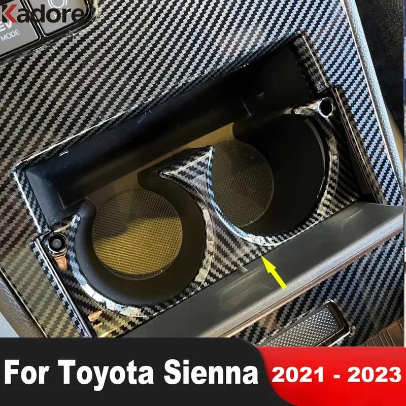 Car Center Console Water Cup Holder Frame Cover Trim For Toyota Sienna    Carbon Fiber Interior Moulding Accessories