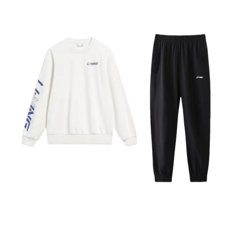 Li-Ning Letter Logo Printed Round Neck Casual Sports Suit Men Suits AYKT551-7+AWDT607-7