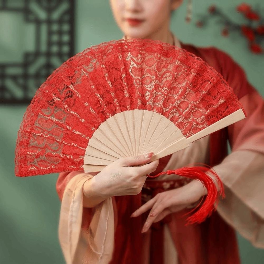 Vintage Lace Trim Folding Fan Handheld Dance Fan Exquisite Classic Fan  Artistic Performances