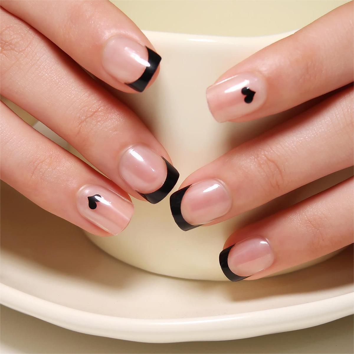 Yiwu Nail Art Wearing Nail Piece Love Nail Piece Wearing Nail Piece Transparent Black Edge Nail Art Piece Nail Patch Nail Patch
